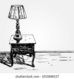 Hand Drawn Illustration of Lamp on Table