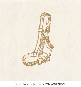 Hand drawn illustration of leather halter for a horse, vintage style drawing