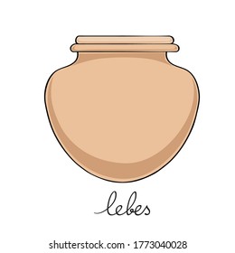 Hand drawn illustration of a lebes, greek antique vessel isolated on white, cartoon style graphics