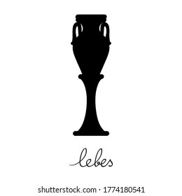 Hand drawn illustration of a lebes, greek antique vessel silhouette isolated on white with text