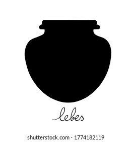 Hand drawn illustration of a lebes, greek antique vessel silhouette isolated on white with text