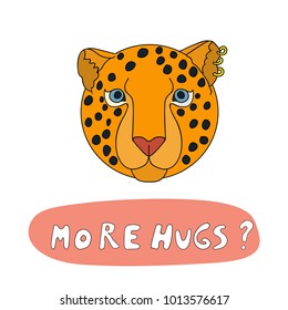 Hand drawn illustration with leopard. Cute cartoon drawing