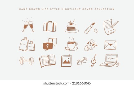 Hand drawn illustration of lifestyle elements for highlight cover