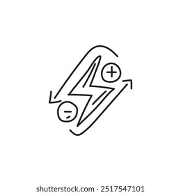 Hand drawn illustration of a lightning bolt with positive and negative charges, representing electric current and energy