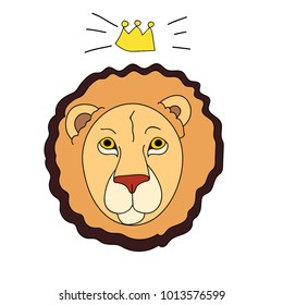 Hand drawn illustration with lion. Cute cartoon drawing
