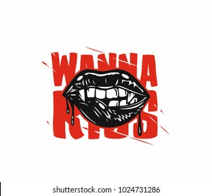 Ilustración dibujada a mano de labios y dientes, posada, texto, letra de camisa, ilustración vectorial