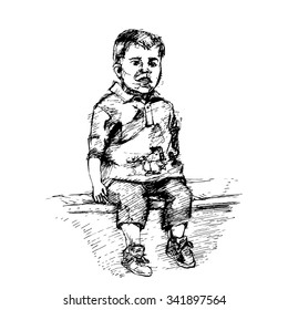 Hand drawn illustration of  little boy. Vector illustration. EPS 10