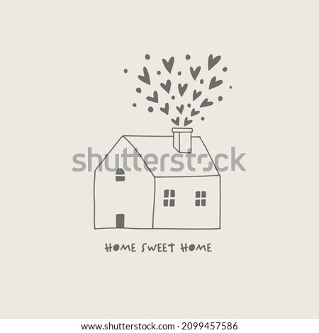 Hand drawn illustration of little house with lots of hearts