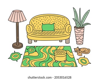 Hand drawn illustration. Living room. Doodle.