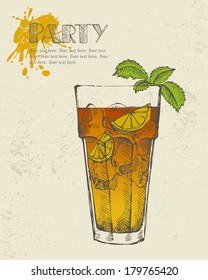 Hand drawn illustration of Long island iced tea cocktail.