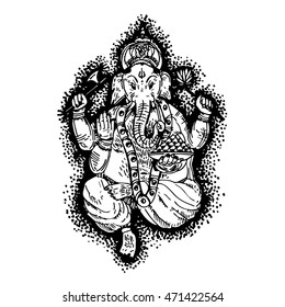 Hand drawn illustration of Lord Ganesha in paint style.