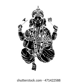 Hand drawn illustration of Lord Ganesha in paint style.