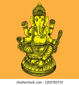 Hand drawn illustration of Lord Ganpati for  Ganesh Chaturthi festival background. Vector. 