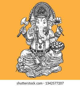 Hand drawn illustration of Lord Ganpati for  Ganesh Chaturthi festival background. Vector. 