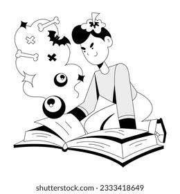Ilustración dibujada por mano del libro de magia 