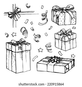 Hand drawn illustration - Magic gift boxes