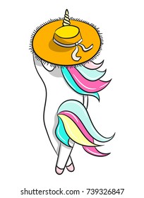 Hand drawn illustration of a magic unicorn. Can be used for greeting, birthday and invitation card.