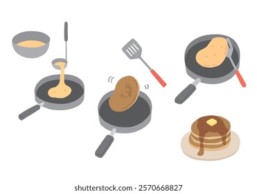 Hand drawn illustration of making pancakes