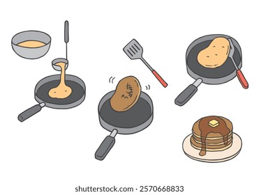 Hand drawn illustration of making pancakes