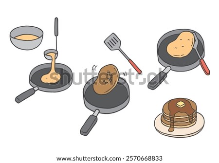 Hand drawn illustration of making pancakes