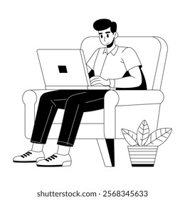 A hand drawn illustration of a man doing teleworking