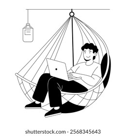 Hand drawn illustration of a man doing distance work