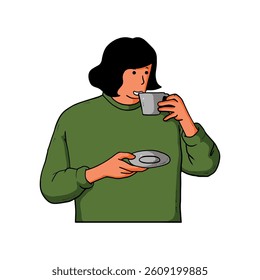 hand drawn illustration of a man enjoying drinking hot tea