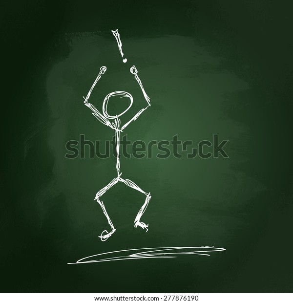 Hand drawn illustration of a man with an\
exclamation mark on a\
blackboard