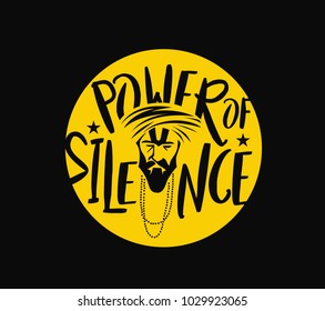 Hand drawn illustration of man with spiritual mark on head, text, tshir design, vector illustration