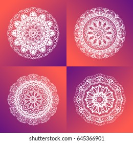 Hand drawn illustration of a Mandala, vector set. Ornament mehndi, henna pattern. Can be used for textiles, printing on phone, yoga Mat, coloring.
