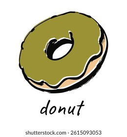 Hand drawn illustration of a matcha glazed donut