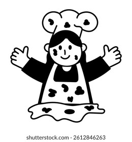 A hand drawn illustration of a messy chef character 
