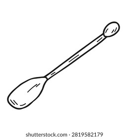 Hand drawn illustration of a metal lab spatula with a long handle and small scoop ends on a white background