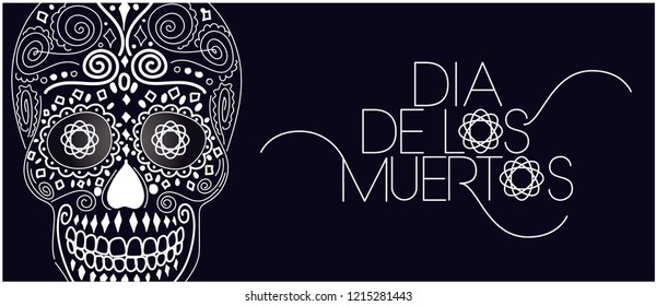 Hand drawn illustration of Mexican holiday Dia de los Muertos (Day of the Dead), with lettering in minimalistic style. Vector illustration for banners, prints, web, posters, invitations and flyers.