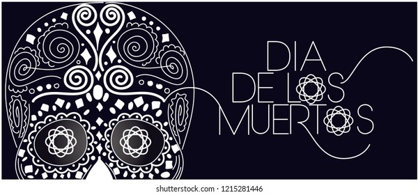 Hand drawn illustration of Mexican holiday Dia de los Muertos (Day of the Dead), with lettering in minimalistic style. Vector illustration for banners, prints, posters, web, invitations and flyers.