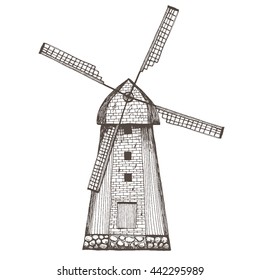 Hand drawn illustration of a mill.