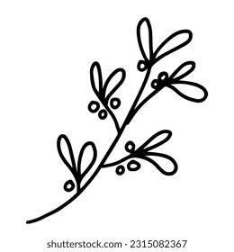 Hand drawn illustration of mistletoe. Decorative floral element in doodle style