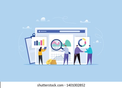 Hand drawn illustration of Mobile Data Analysis with modern people character. Usable for landing page, website and mobile template. Background technology concept. Vector illustration.