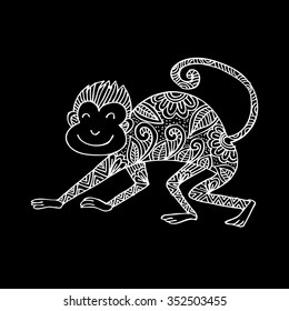 Hand drawn illustration "Monkey" was created in doodling style.