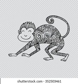 Hand drawn illustration "Monkey" was created in doodling style.