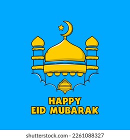 Dibujo a mano Ilustración de la mezquita para saludos de eid mubarak. ilustración vectorial