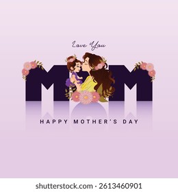 Hand drawn illustration of mother and daughter