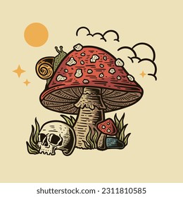 hand drawn illustration mushroom