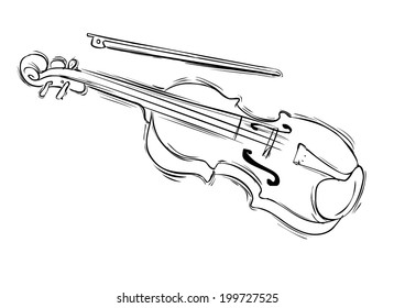 Hand drawn illustration of musical golden violin.