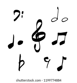 hand drawn illustration of musical notes  for singing or dancing or cheering up on white background