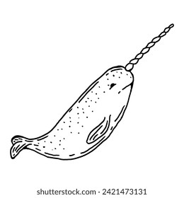 Hand drawn illustration of Narwhal