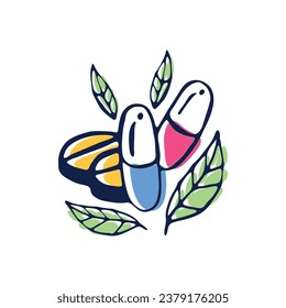 Hand drawn illustration of natural based medications