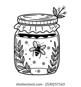 Hand drawn illustration of natural honey jar