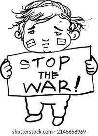 Hand drawn and illustration No war and stop war in ukraine. Children wanted. Student wanted save Ukraine.