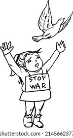 Hand drawn and illustration No war and stop war in ukraine. Children wanted. Student wanted save Ukraine.